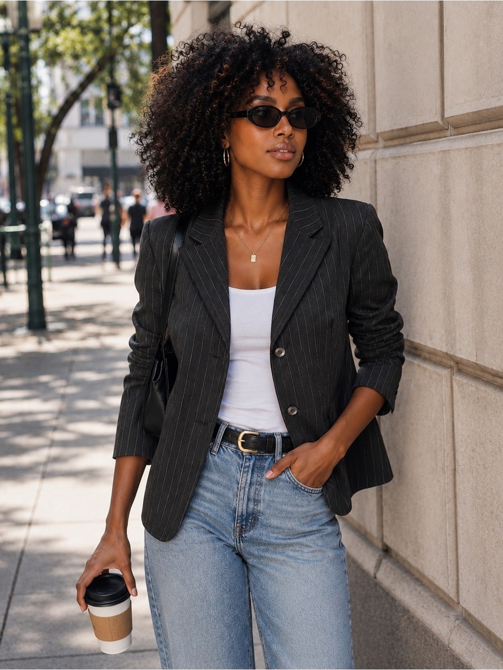 Jones New York Black Pinstripe Tailored Blazer